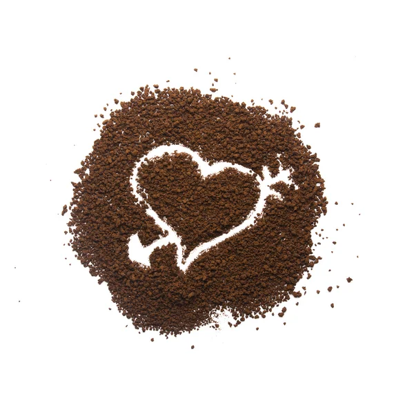 Granular coffee with drawn heart