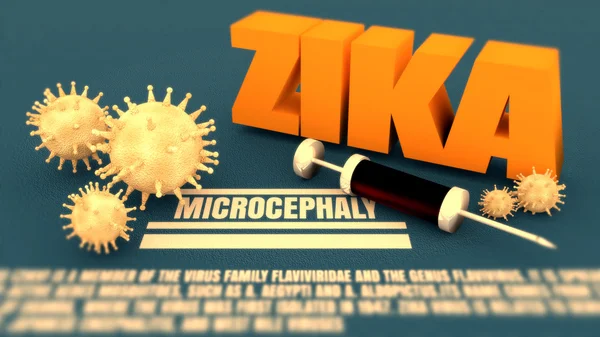 Zika disease, abstract virus models and syringe