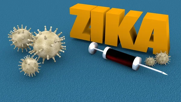 Zika disease, abstract virus models and syringe