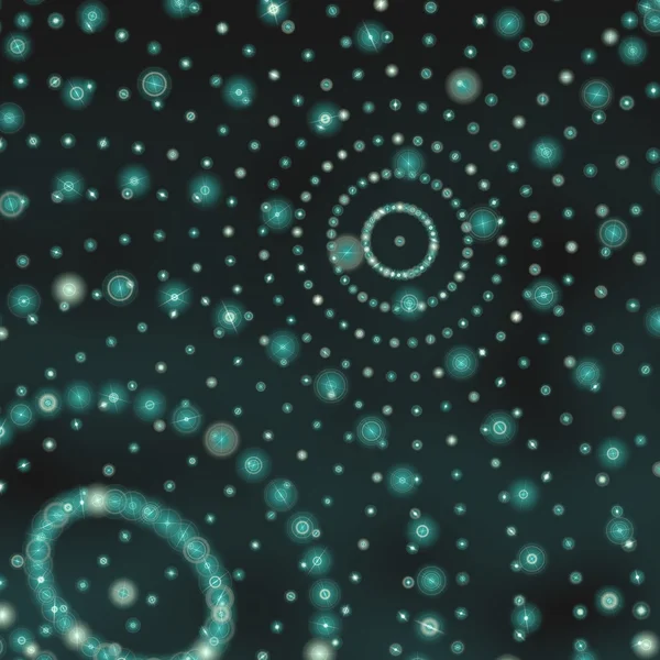 Abstract techno background with circles from glowing particles.