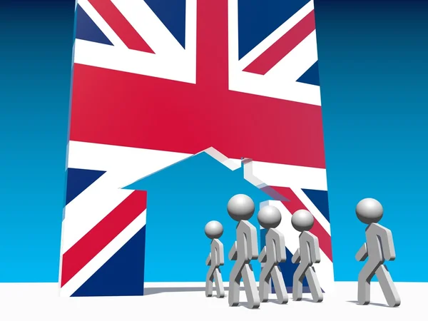 Humans go to home icon textured by great britain flag