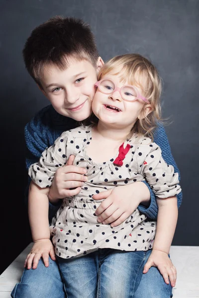 Cute Children Hugging. Happy Brother and Sister