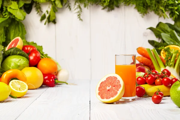 Fruits and vegetables on wooden table