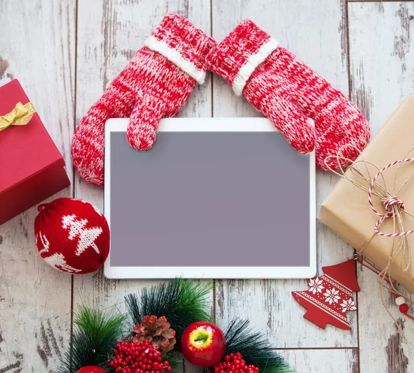 Tablet on Christmas background