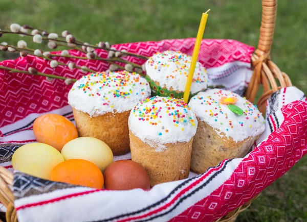 Easter sweet bread and painted eggs