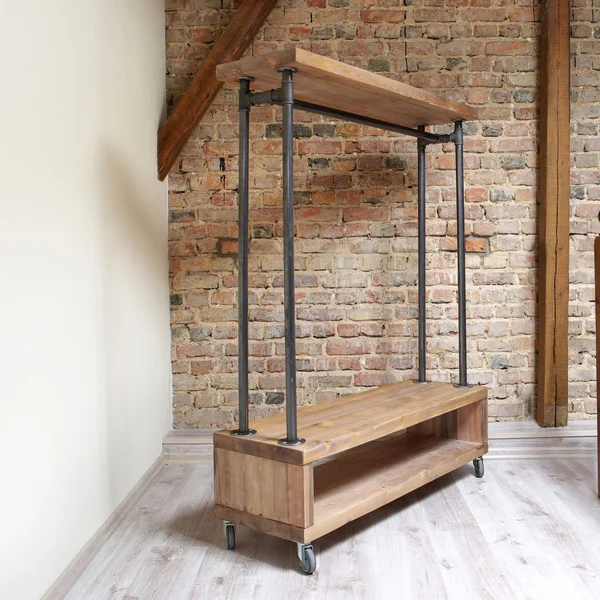 Modern wooden rack in the loft interior