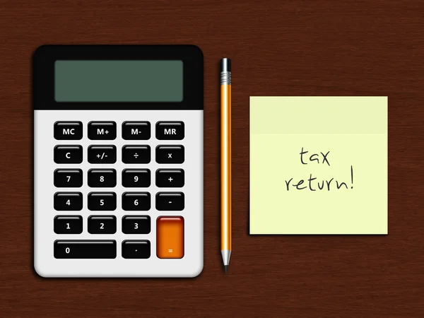 Calculator with tax return note lying on desk