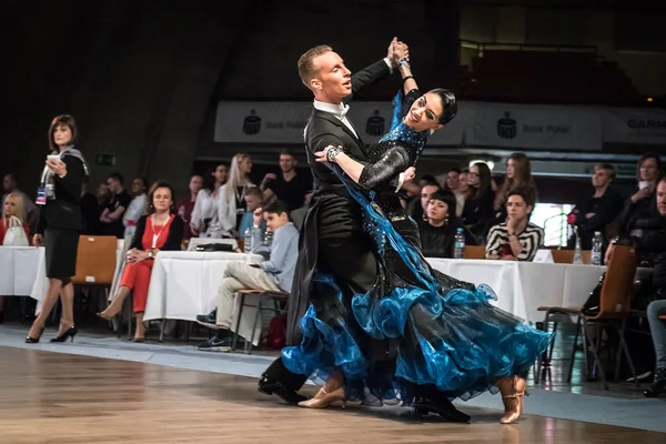 Wroclaw, Poland - May 14, 2016: An unidentified dance couple in dance pose during World Dance Sport Federation European Championship Standard Dance, on May 14 in Wroclaw, Poland