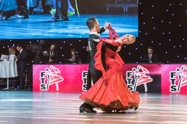 Wroclaw, Poland - May 14, 2016: An unidentified dance couple in dance pose during World Dance Sport Federation European Championship Standard Dance, on May 14 in Wroclaw, Poland