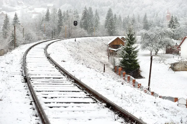 Winter landscape with empty rail tracks
