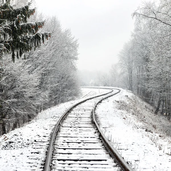 Winter landscape with empty rail tracks