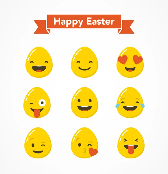 Happy Easter eggs emoticons, emoji set, greeting card