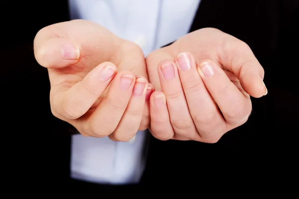 Business womans hands holding something
