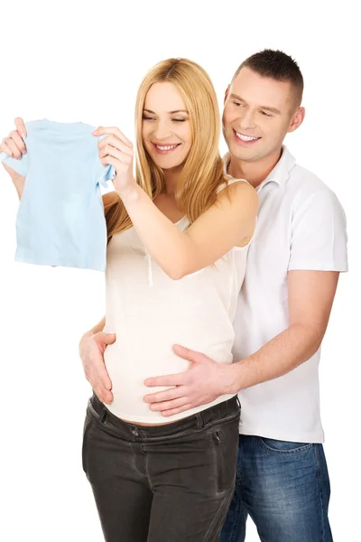 Beautiful young couple with baby shirt