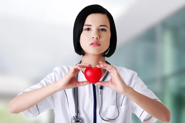 Female doctor holding heart model