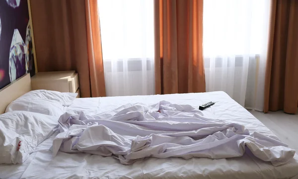 Hotel bed after use