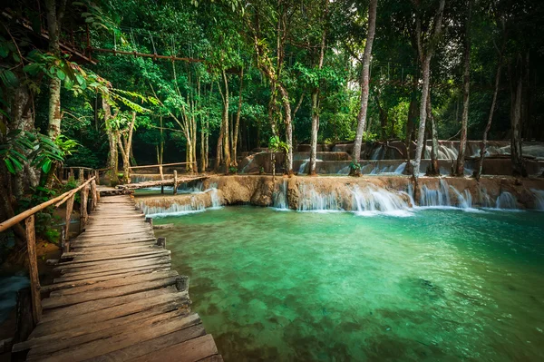 Turquoise water of Kuang Si waterfall