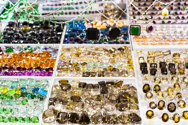 Gems and jewelry at shop display window