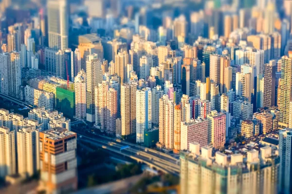 Abstract futuristic cityscape. Hong Kong. Tilt shift effect