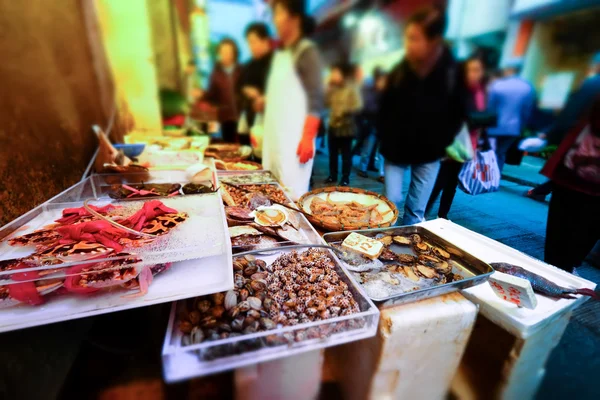 Seafood on traditional asian street market. Hong Kong