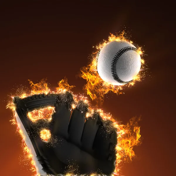 Baseball and mitt in fire