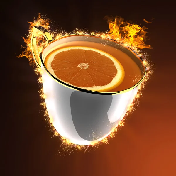 Cup of tea in fire