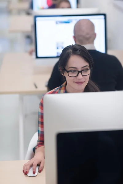 Startup business, woman  working on desktop computer