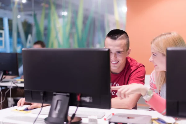 Technology students group in computer lab school  classroom