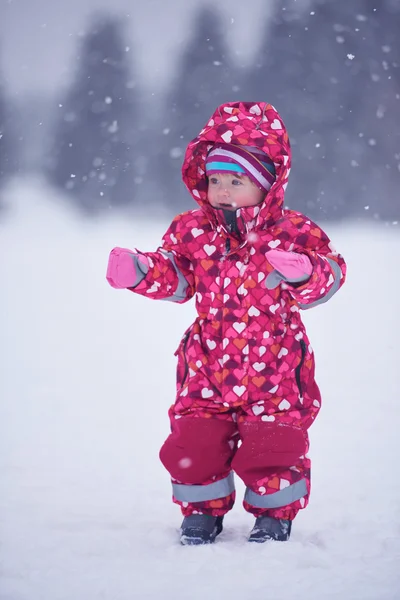 Happy little girl  in winter outdoors