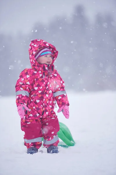 Happy little girl  in winter outdoors