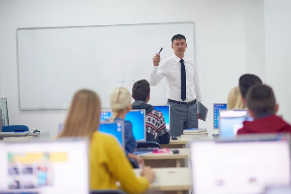 Students with teacher in computer classroom