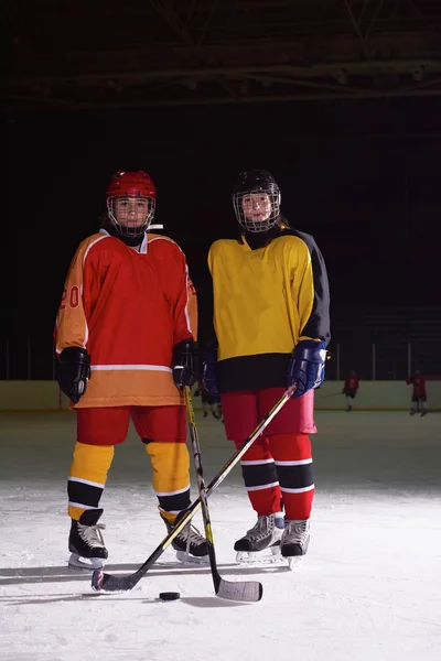 Teen girls ice hockey players portrait