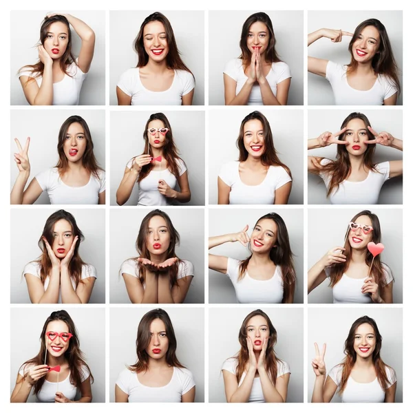 Collage of woman different facial expressions