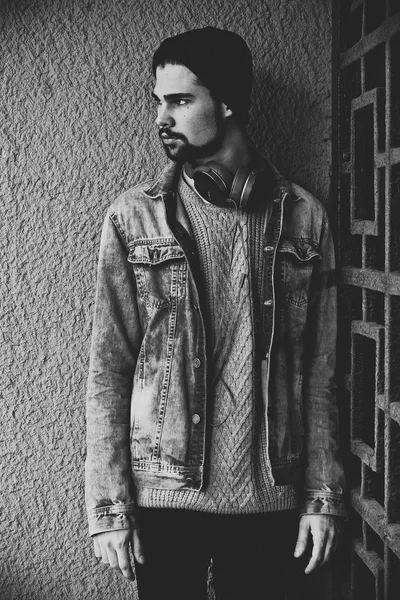 Hipster man portrait in black and white