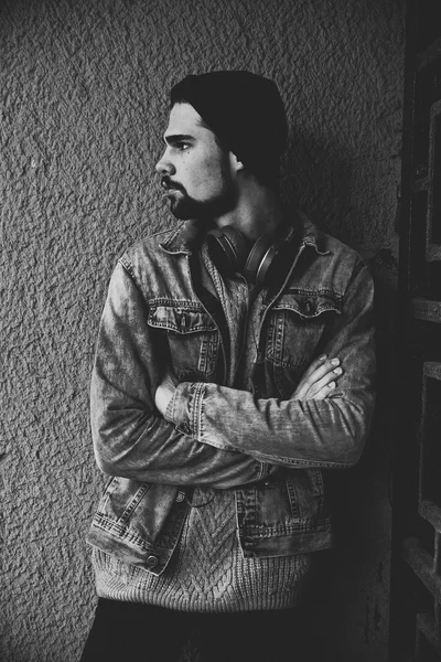 Hipster man portrait in black and white