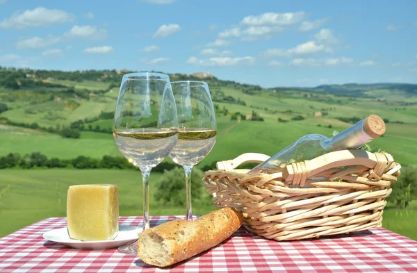 White wine on Tuscan landsacpe