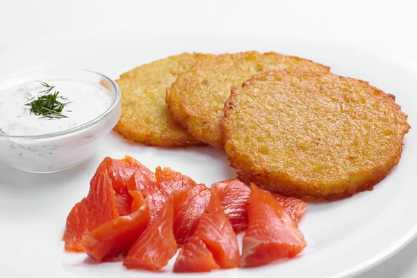 Potato pancakes with salmon
