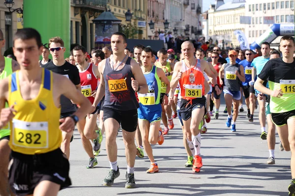 NOVI SAD, SERBIA - APRIL 03: Starting runners, participants in t