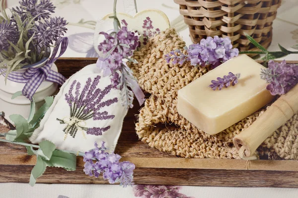 Soap bars and lavender decoration