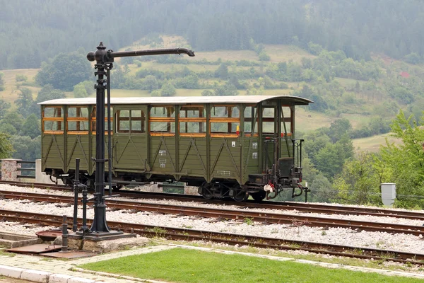 Railway station with old wooden wagon