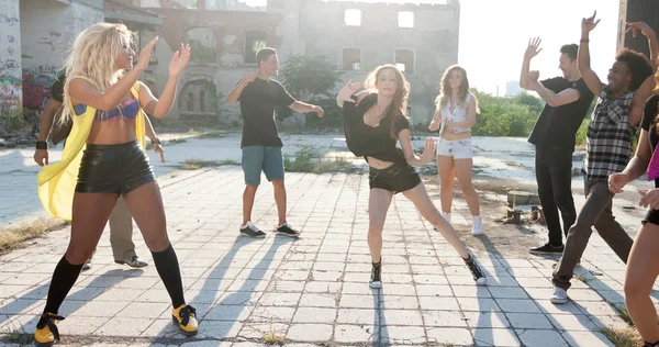 Energetic young hip hop street dancers