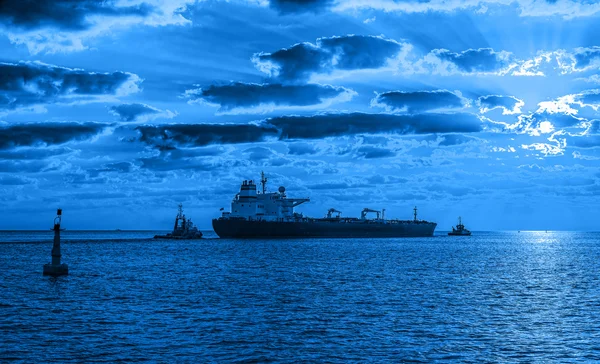 Tanker ship at night