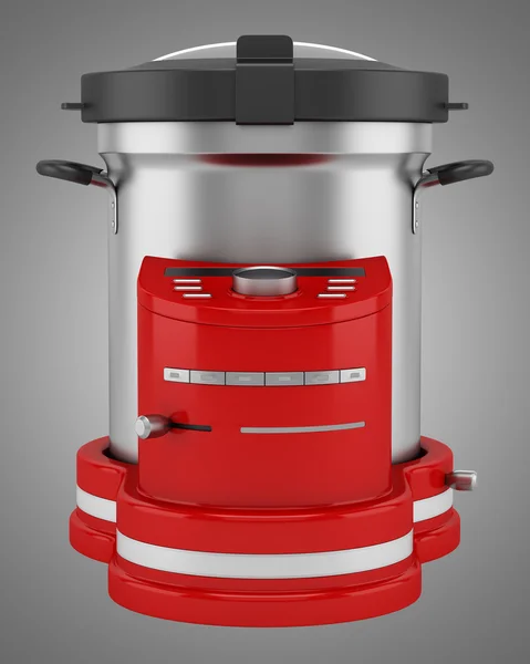 Red food processor isolated on gray background