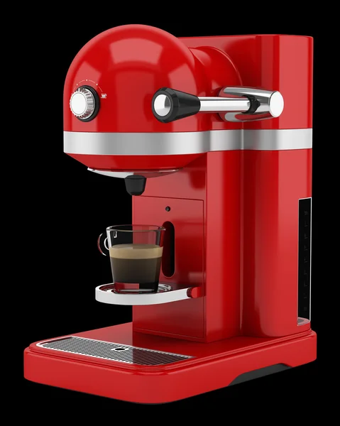 Red coffee machine isolated on black background