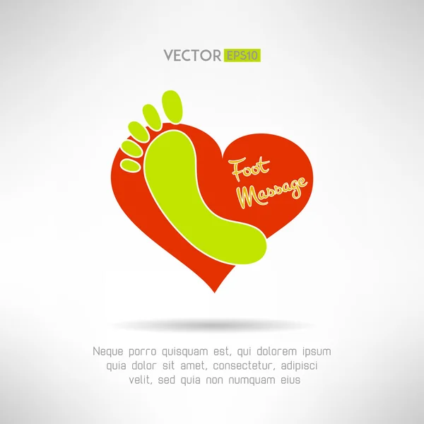 Feet massage sign and foot logo on top of a red heart. Health concept. Vector illustration