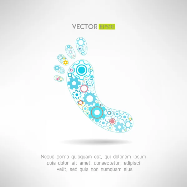 Feet massage sign and logo with gears. Health mechanics concept. Vector illustration