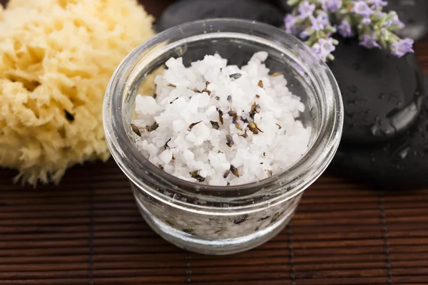 Homemade skin exfoliant (skin scrub) of sea salt, olive oil and