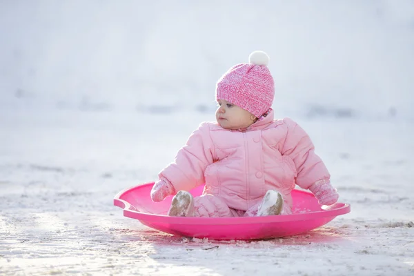 Happy baby girl, winter outdoor
