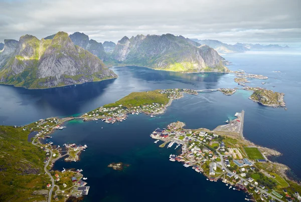 Reine, Norway. Fishing village in Moskenesoya island. Aerial vie