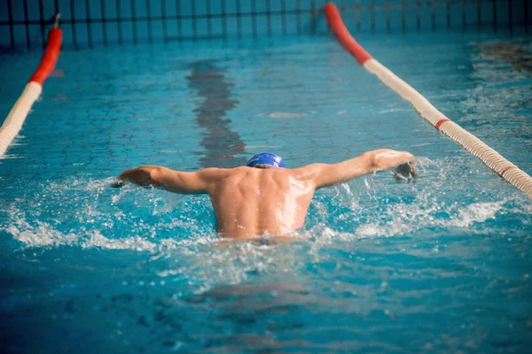 Professional man swimmer swims